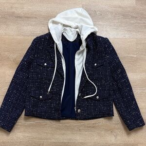 Center Park West Navy Tweed Jacket with White Hoodie
